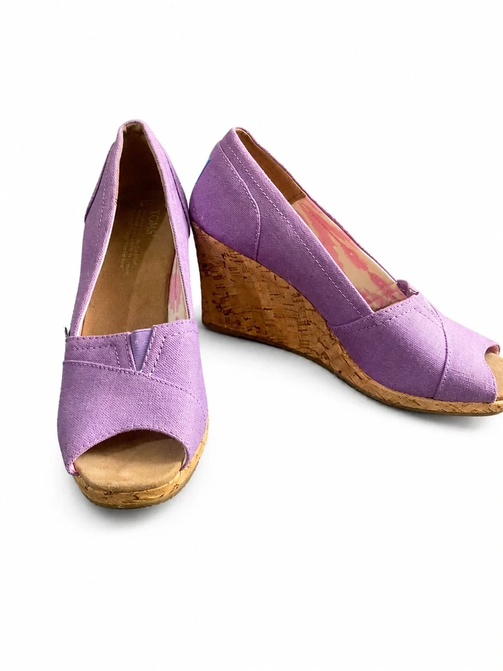 Toms Lilac Canvas Peep-Toe Cork Wedges